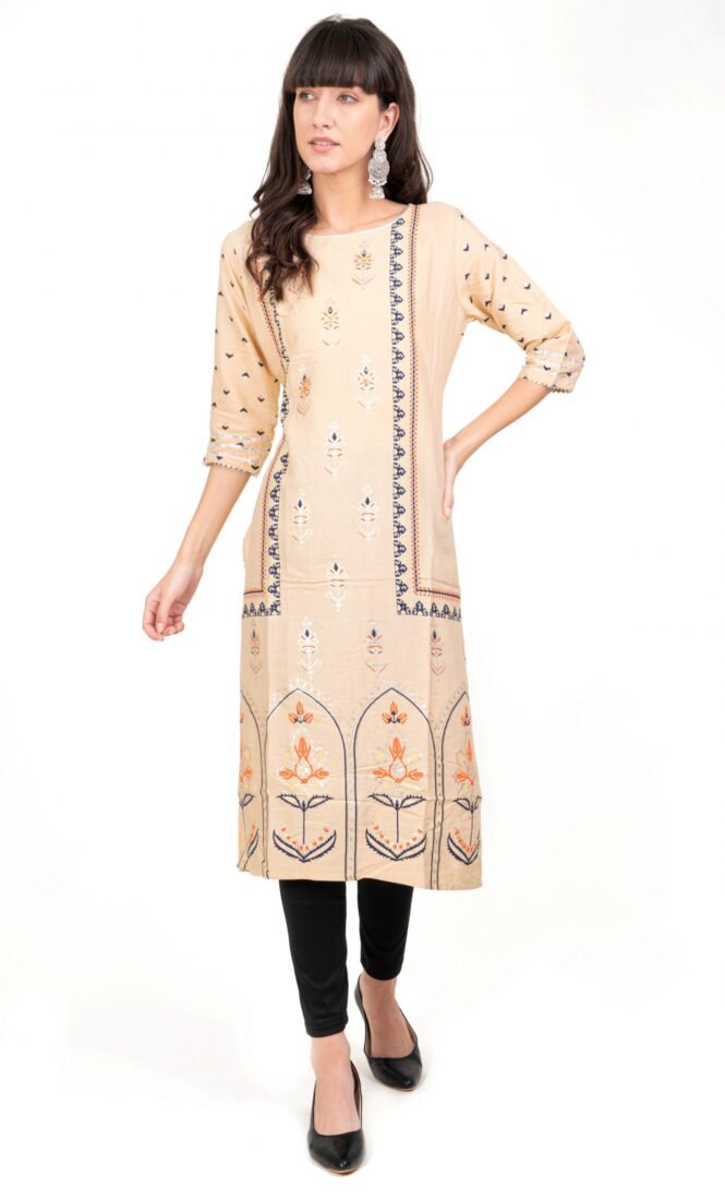 New Colorful Fancy Casual & Festive wear readymade Rayon Kurti - Beige/GC10012