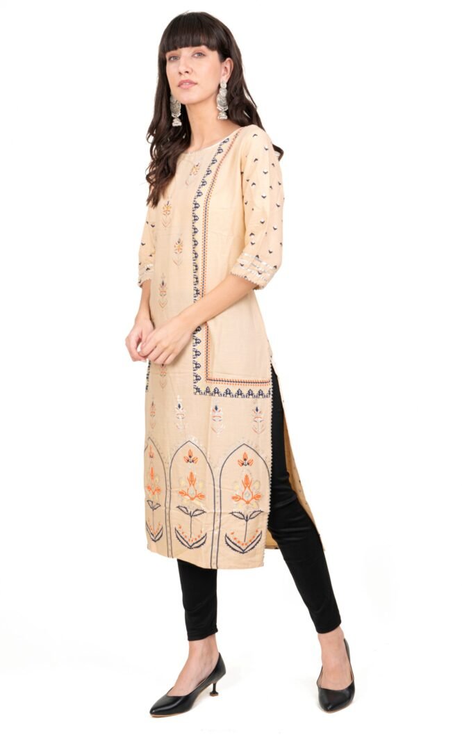 New Colorful Fancy Casual & Festive wear readymade Rayon Kurti - Beige/GC10012 - Image 4