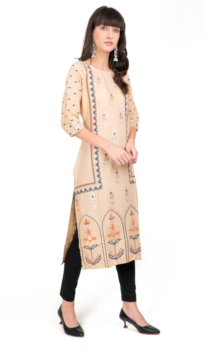 New Colorful Fancy Casual & Festive wear readymade Rayon Kurti - Beige/GC10012 - Image 5