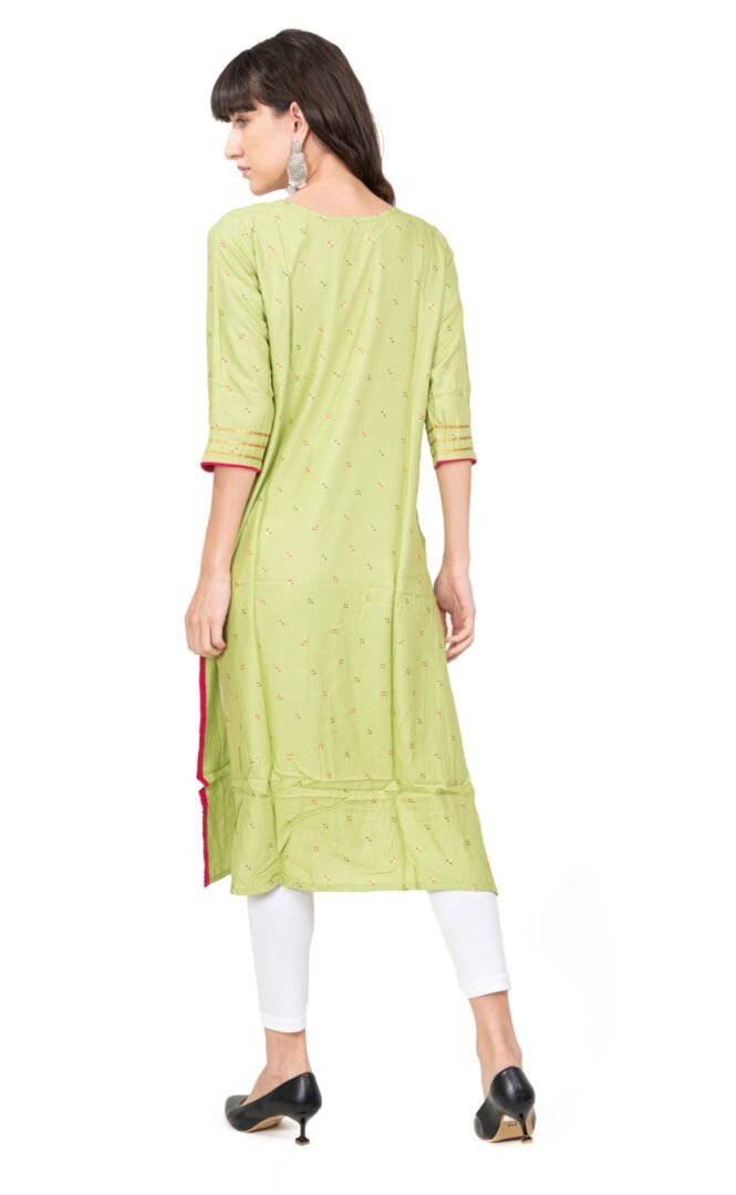 New Colorful Fancy Casual & Festive wear readymade Rayon Kurti - Pista Green/GC10009 - Image 3