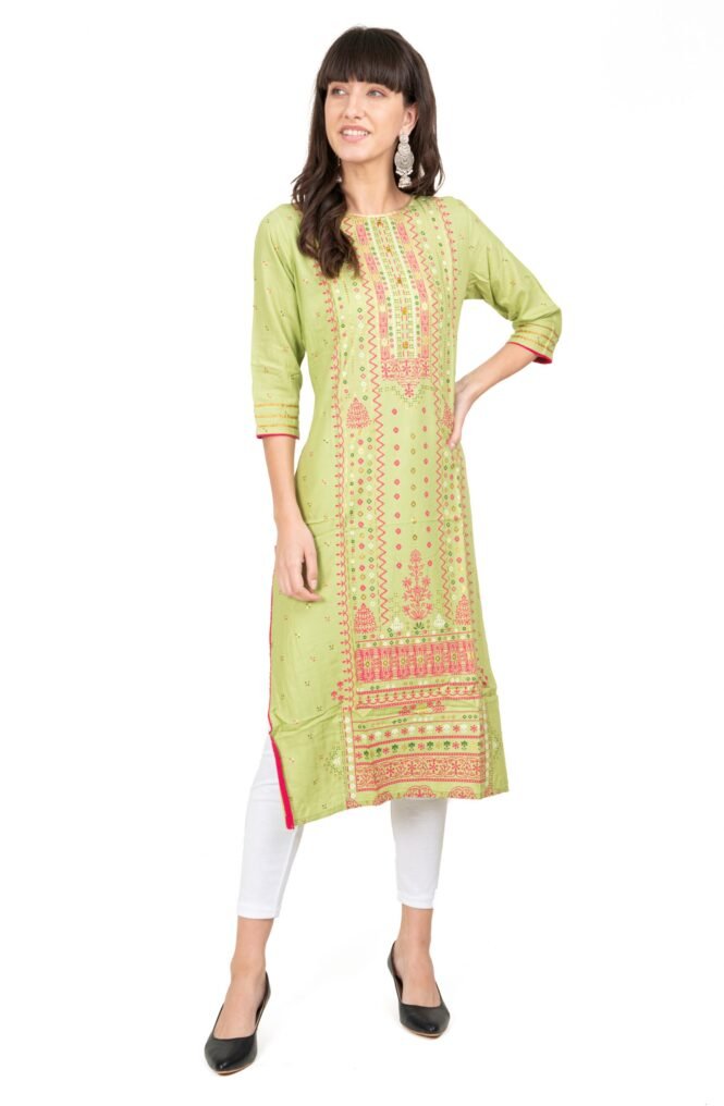 New Colorful Fancy Casual & Festive wear readymade Rayon Kurti - Pista Green/GC10009