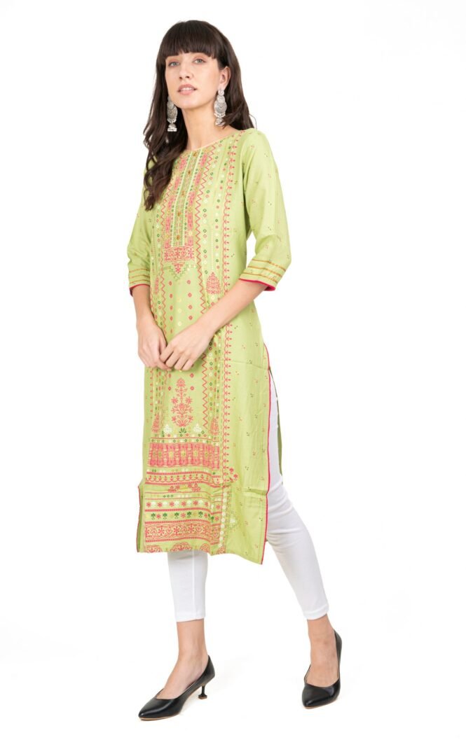New Colorful Fancy Casual & Festive wear readymade Rayon Kurti - Pista Green/GC10009 - Image 4
