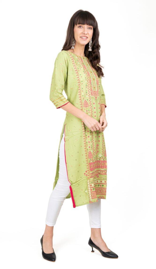 New Colorful Fancy Casual & Festive wear readymade Rayon Kurti - Pista Green/GC10009 - Image 5