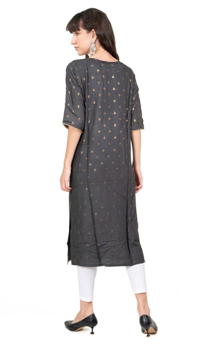New Colorful Fancy Casual & Festive wear readymade Rayon Kurti - Dark Grey/GC10008 - Image 5