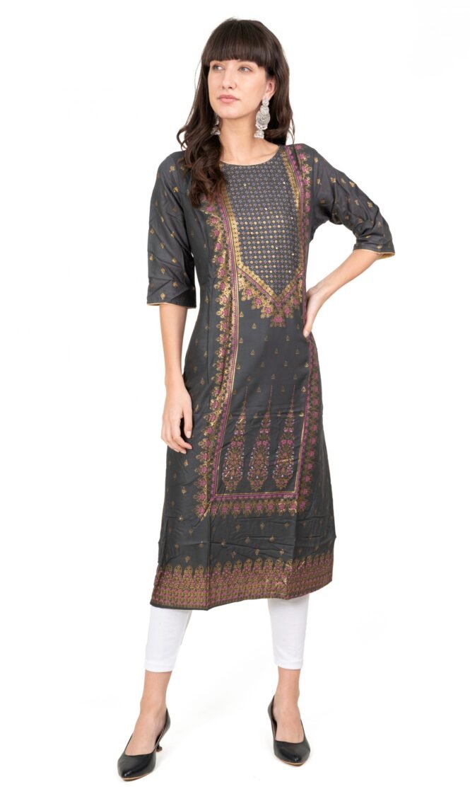 New Colorful Fancy Casual & Festive wear readymade Rayon Kurti - Dark Grey/GC10008 - Image 3