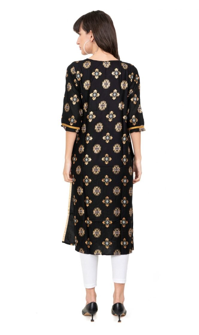 New Colorful Fancy Casual & Festive wear readymade Rayon Kurti - Black/GC10011 - Image 4