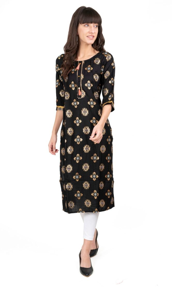New Colorful Fancy Casual & Festive wear readymade Rayon Kurti - Black/GC10011