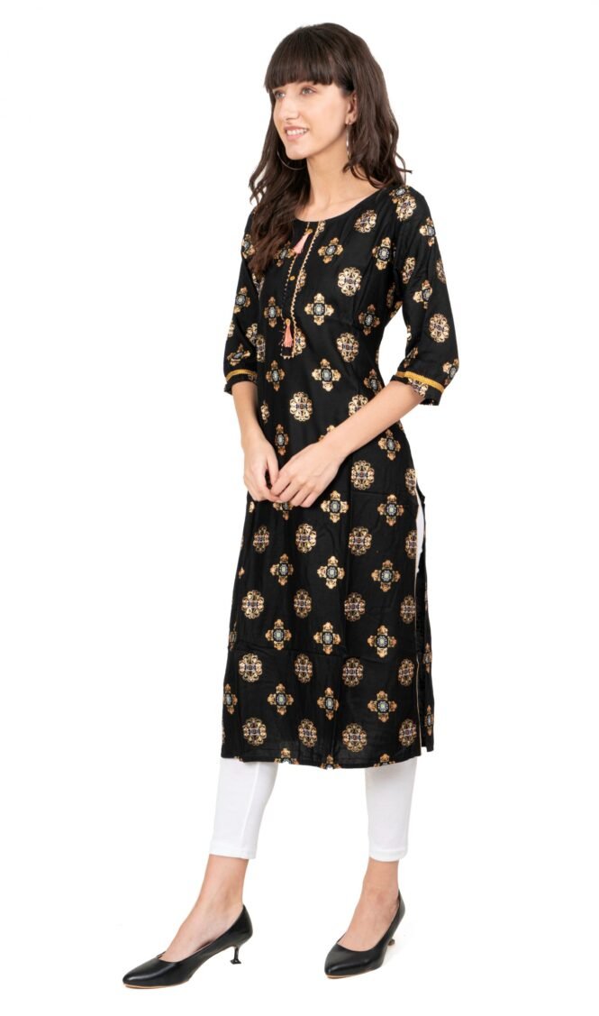 New Colorful Fancy Casual & Festive wear readymade Rayon Kurti - Black/GC10011 - Image 5