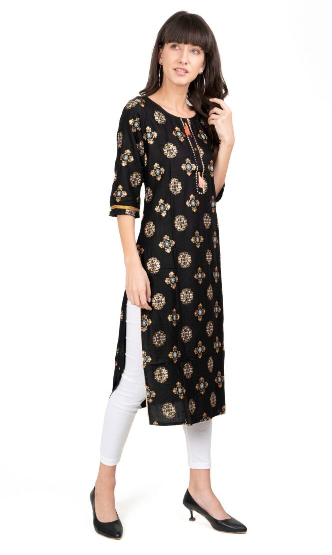 New Colorful Fancy Casual & Festive wear readymade Rayon Kurti - Black/GC10011 - Image 3