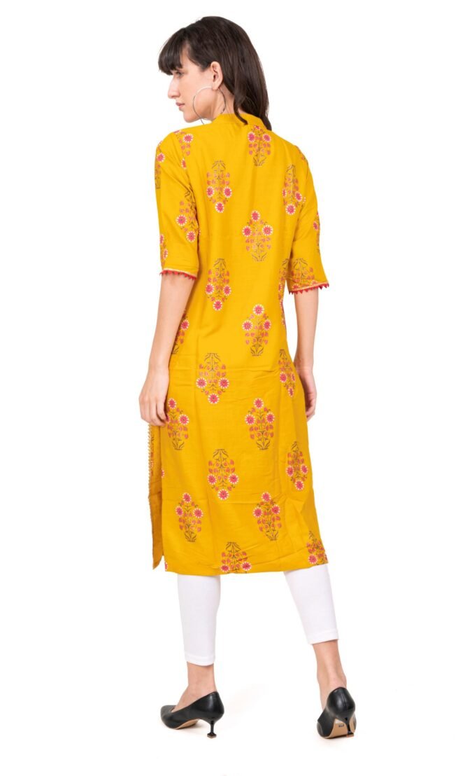 New Colorful Fancy Casual & Festive wear readymade Rayon Kurti - Marigold Yellow/GC10017 - Image 3