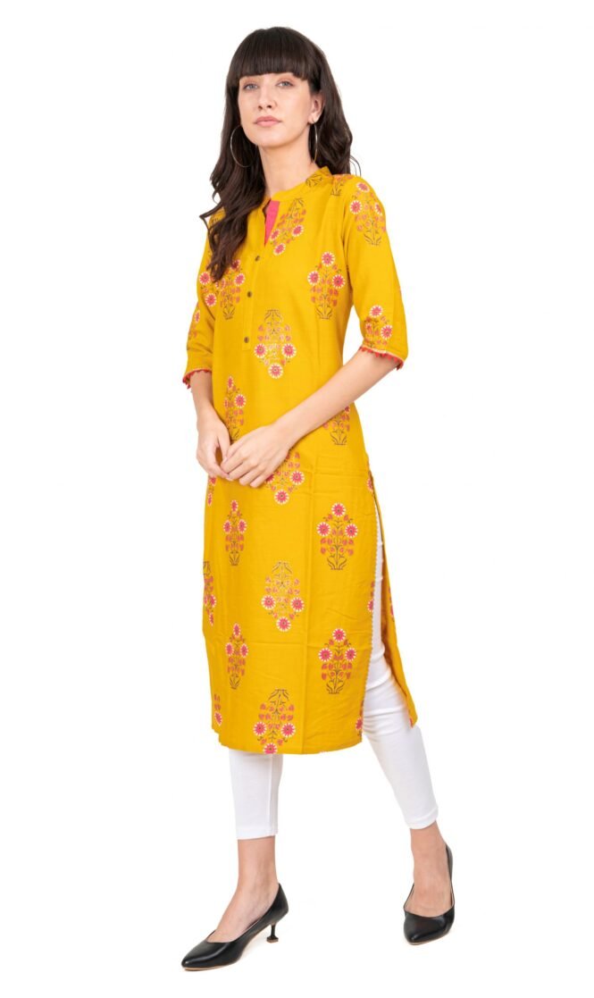 New Colorful Fancy Casual & Festive wear readymade Rayon Kurti - Marigold Yellow/GC10017 - Image 4