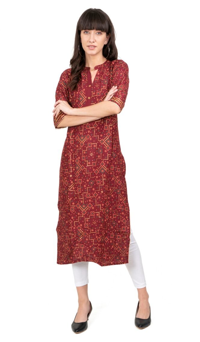 New Colorful Fancy Casual & Festive wear readymade Rayon Kurti - Burgundy/GC10007