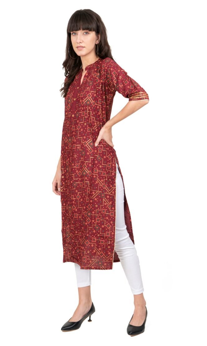 New Colorful Fancy Casual & Festive wear readymade Rayon Kurti - Burgundy/GC10007 - Image 4
