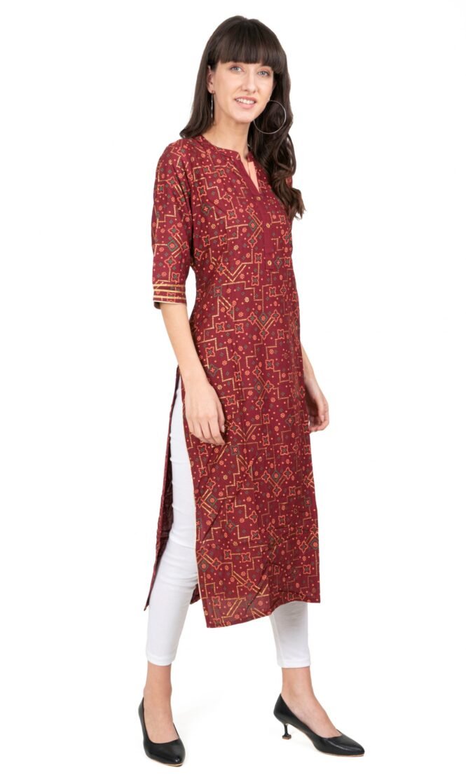 New Colorful Fancy Casual & Festive wear readymade Rayon Kurti - Burgundy/GC10007 - Image 3