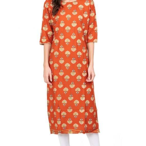 New Colorful Fancy Casual & Festive wear readymade Rayon Kurti - Rust/GC10016