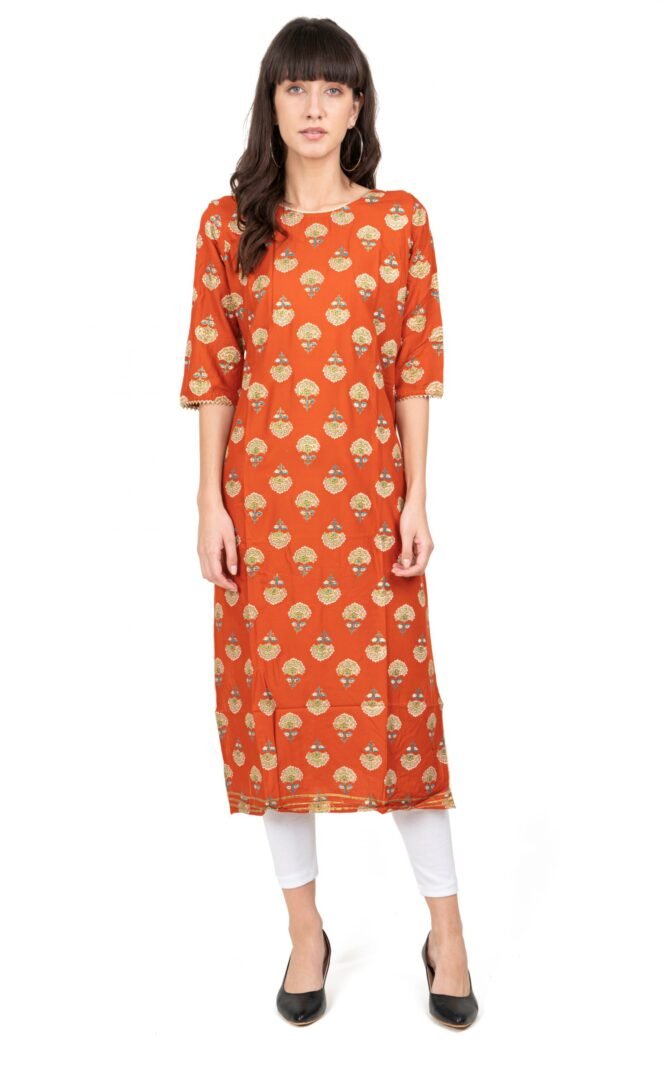 New Colorful Fancy Casual & Festive wear readymade Rayon Kurti - Rust/GC10016