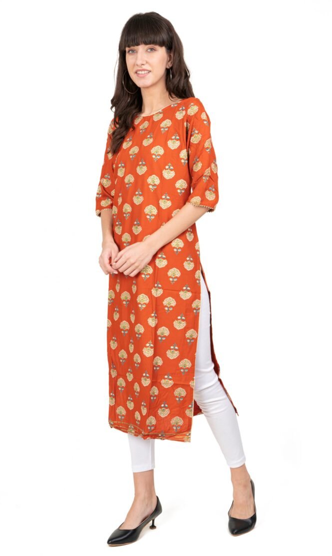 New Colorful Fancy Casual & Festive wear readymade Rayon Kurti - Rust/GC10016 - Image 3