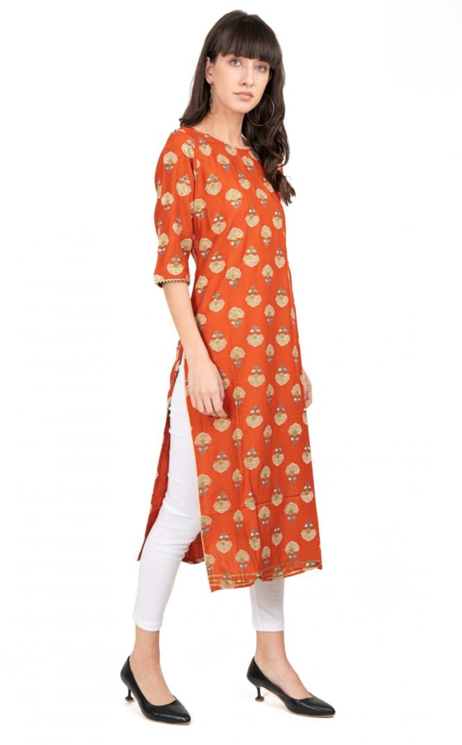 New Colorful Fancy Casual & Festive wear readymade Rayon Kurti - Rust/GC10016 - Image 4
