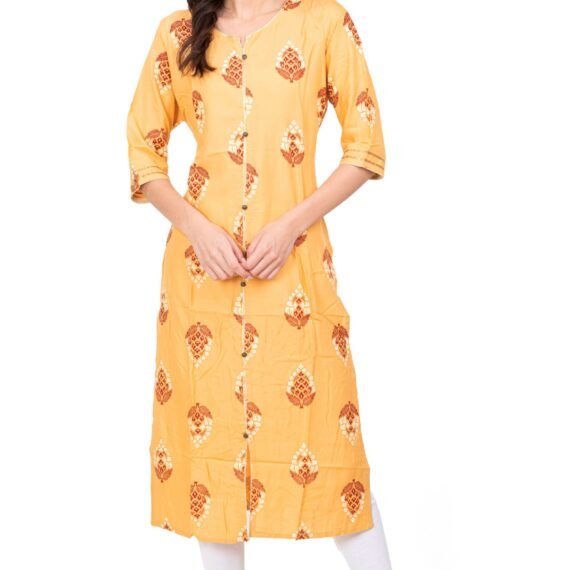 New Colorful Fancy Casual & Festive wear readymade Rayon Kurti - Peach/GC10004