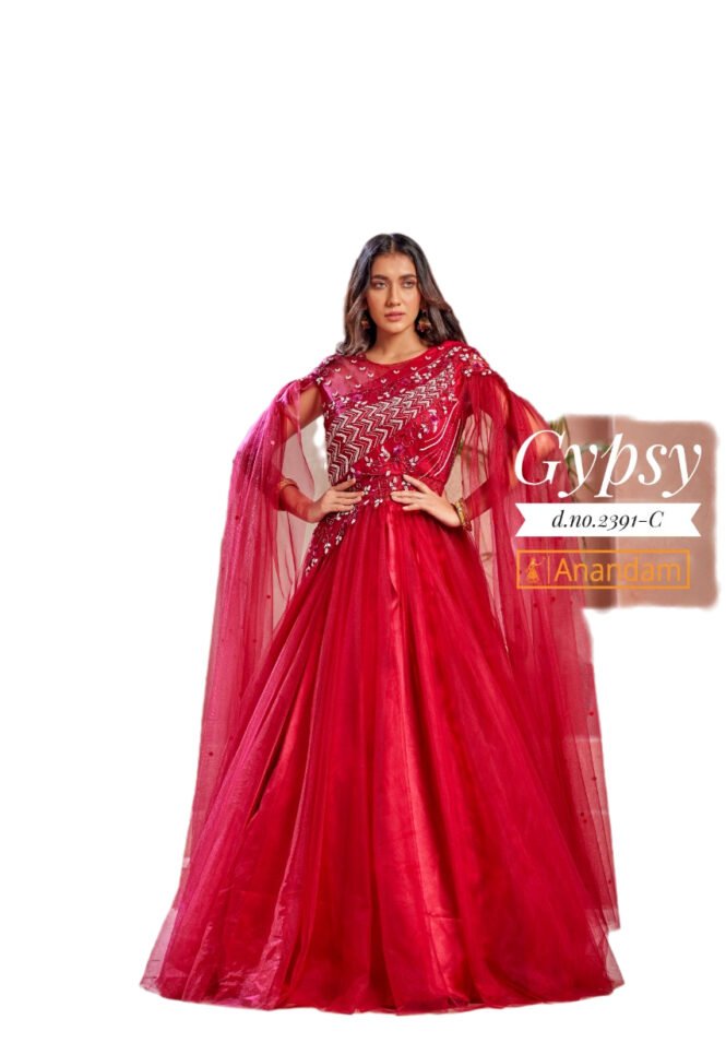 BUY READYMADE NET GOWN PARTYWEAR COLLECTION - 3 Colors (2391) - Image 4