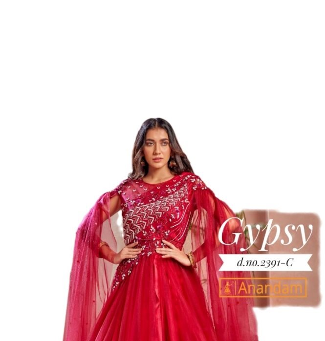 BUY READYMADE NET GOWN PARTYWEAR COLLECTION - 3 Colors (2391) - Image 5